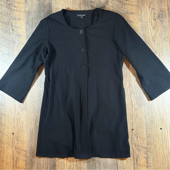 EILEEN FISHER Blazer Womens X-Small Black 3 Button Lined Scoop Neck Overcoat EUC - Picture 2 of 12